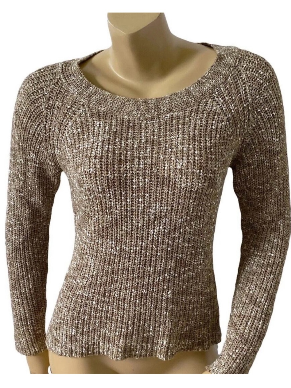 Jones Wear Sweater Womens Petite PM Tan Marled Knit Long Sleeve
